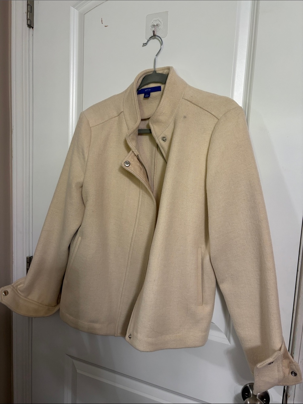 Apt. 9 Women's Cream Snap-Front Stand-Collar Pea Coat
